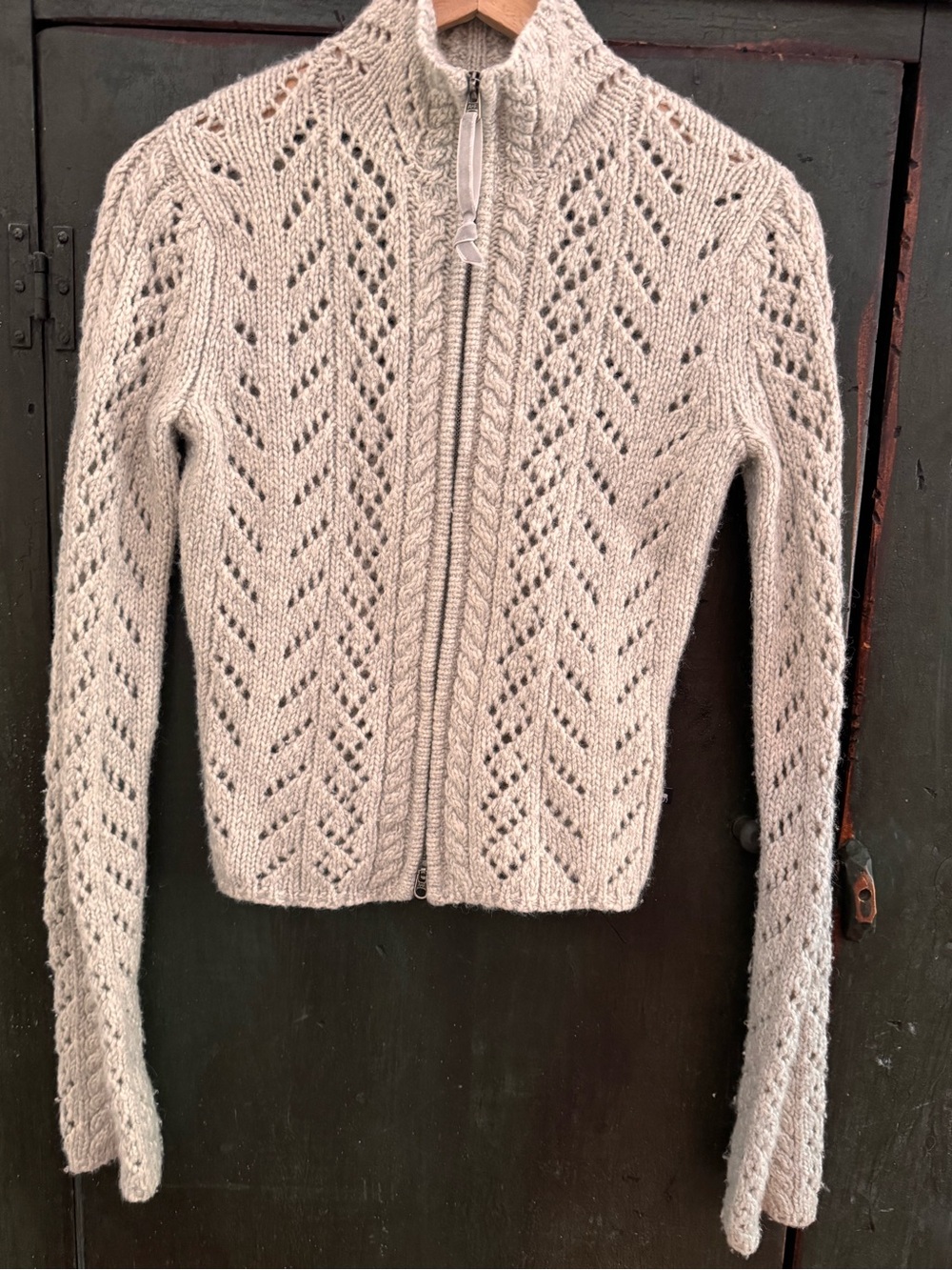 VTG Y2K Abercrombie & Fitch Pointelle Lambswool Zip Cardigan Sweater Small - Picture 2 of 14
